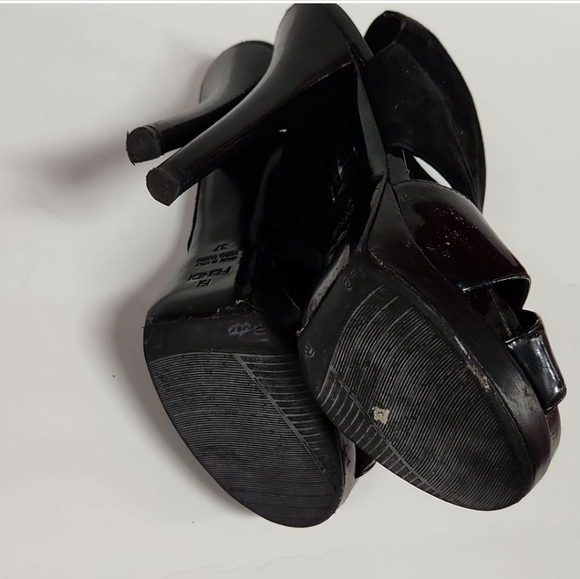 Fendi Black Suede/Patent Peeptoe Platform High Heel Slingback - Picture 8 of 11